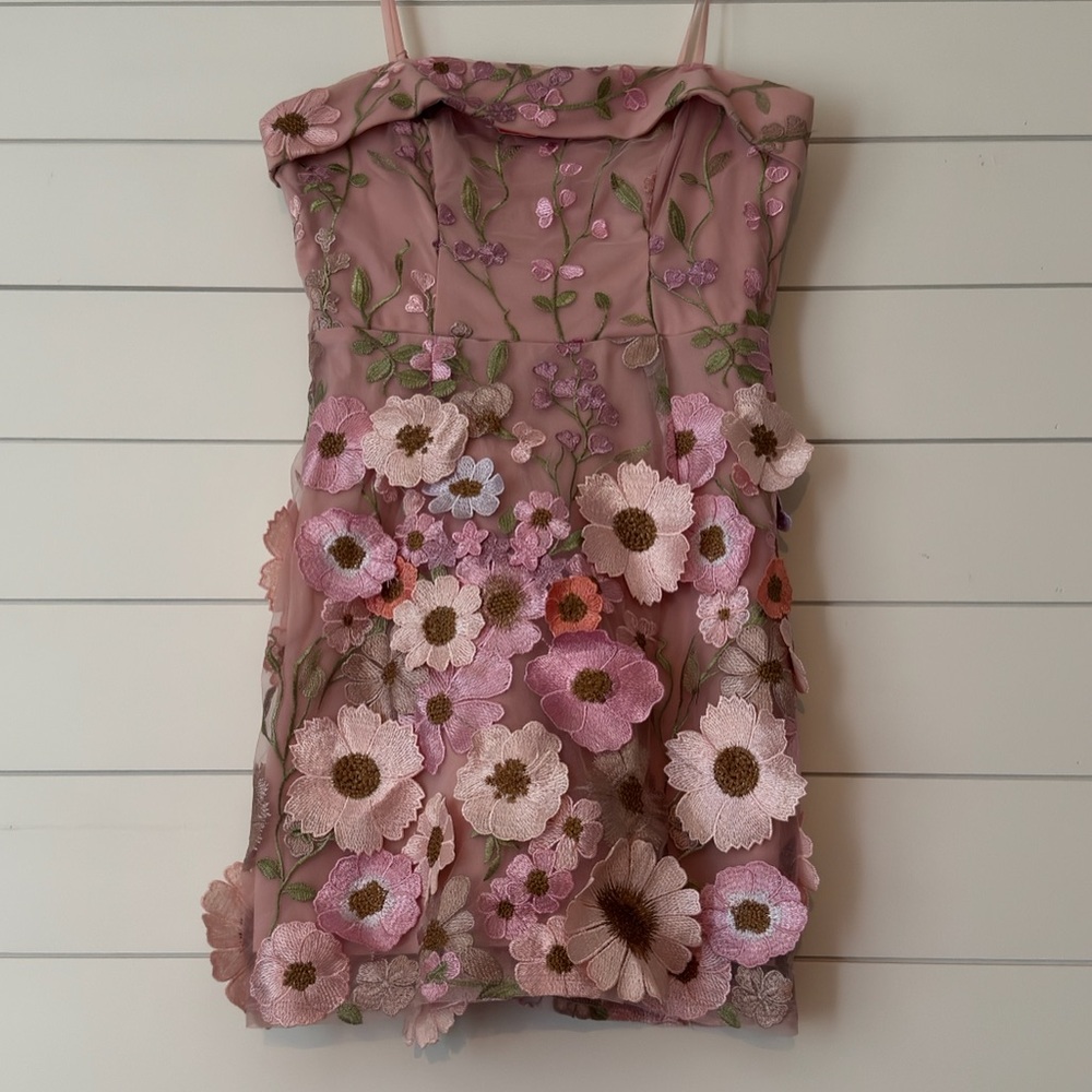 Floral Embroidered Mini Dress in Pink